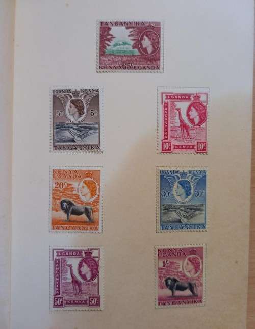 Postage stamps of East Africa folder with 9 MH stamps of 1954 & 1958