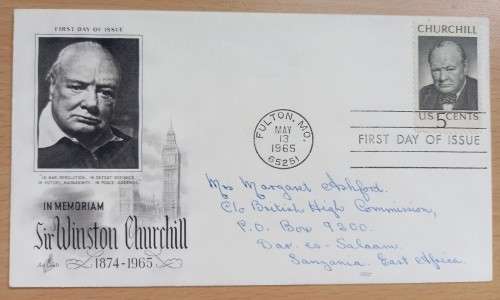 1965 USA Churchill FDC + rare colour maxi card #1 by Colorano
