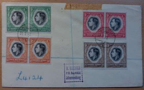1937 South West Africa cover Windhoek to Johannesburg