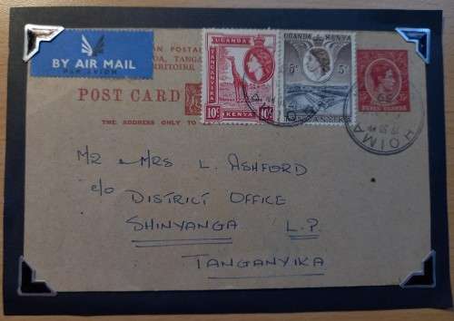 Kenya, Uganda & Tanganyika 1939 postcard to Shinyanga