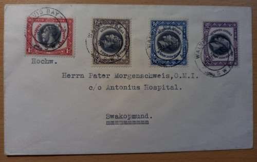 1935 South West Africa cover Walvis Bay to Swakopmund with all silver jubilee stamps