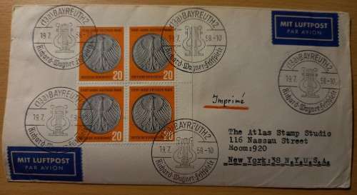 Germany 1958 airmail cover to New York - Wagner Feltspiele