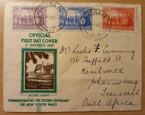 1937 Australia Brisbane FDC to South Africa