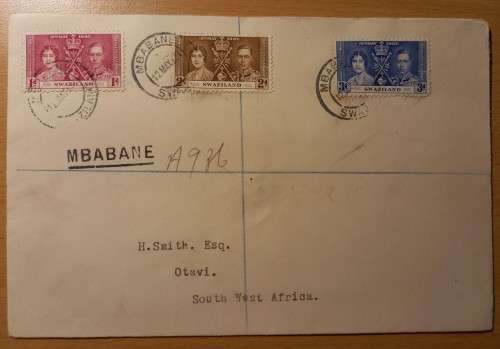 1937 Swaziland cover to South West Africa