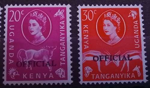 1960 Kenya, Uganda & Tanganyika full set of 8 official stamps, 5c to 5/ MH