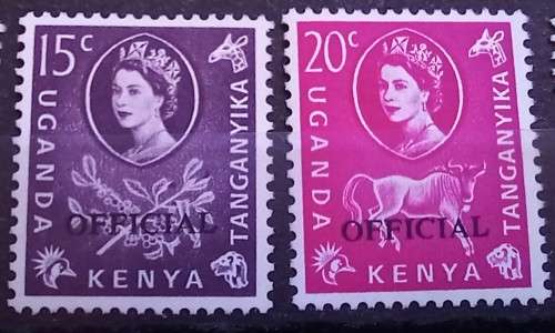 1960 Kenya, Uganda & Tanganyika full set of 8 official stamps, 5c to 5/ MH
