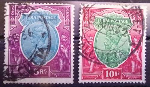 1912 India George V 5 & 10 Rupees, used