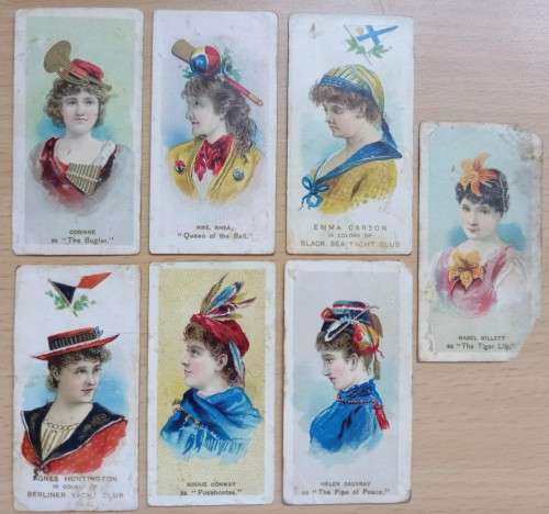 1889 Rare Duke`s cigarette cards: lot of 7 Fancy Dress, poor condition