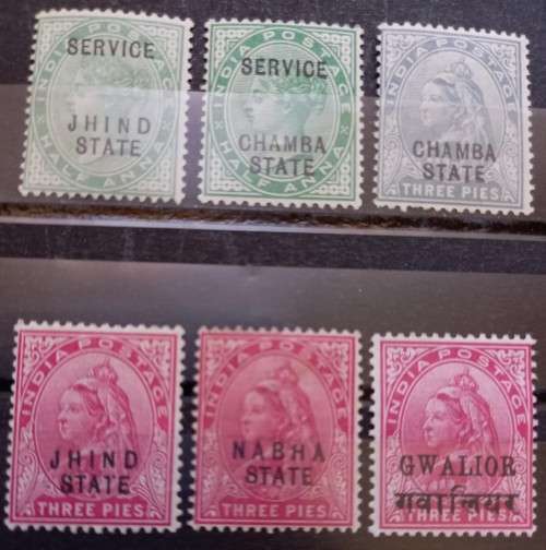 India 1900-1902 6 MH stamps of Nabha, Jhind, Chamba & Gwalior states