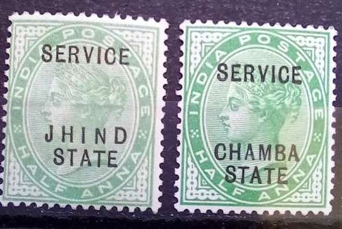 India 1900-1902 6 MH stamps of Nabha, Jhind, Chamba & Gwalior states