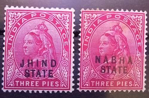 India 1900-1902 6 MH stamps of Nabha, Jhind, Chamba & Gwalior states