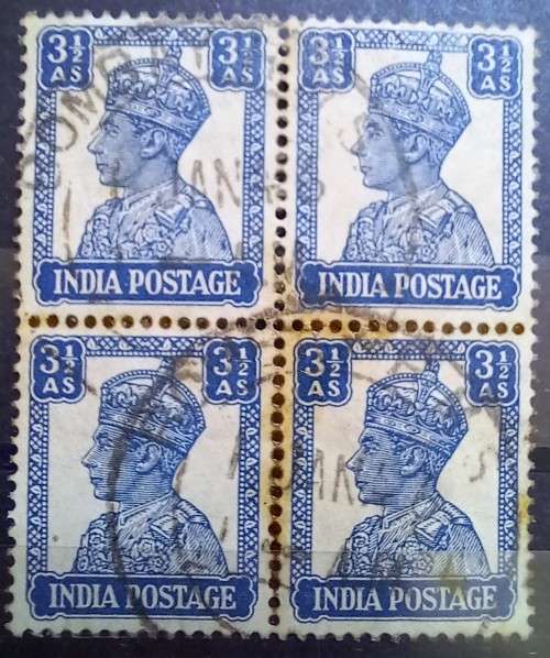 1941 India George VI lot of 13 used singles & block of 4