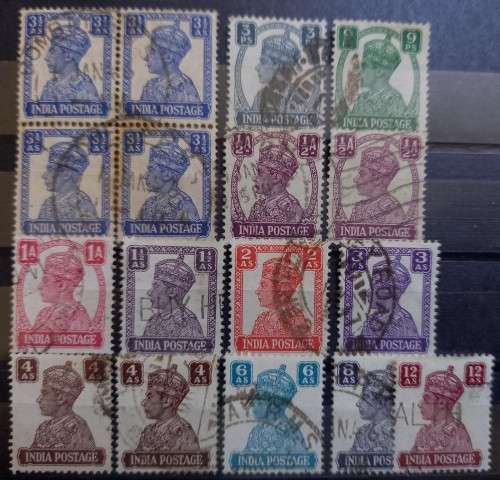 1941 India George VI lot of 13 used singles & block of 4