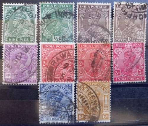 India 1932-1935 lot of 10 used George V stamps