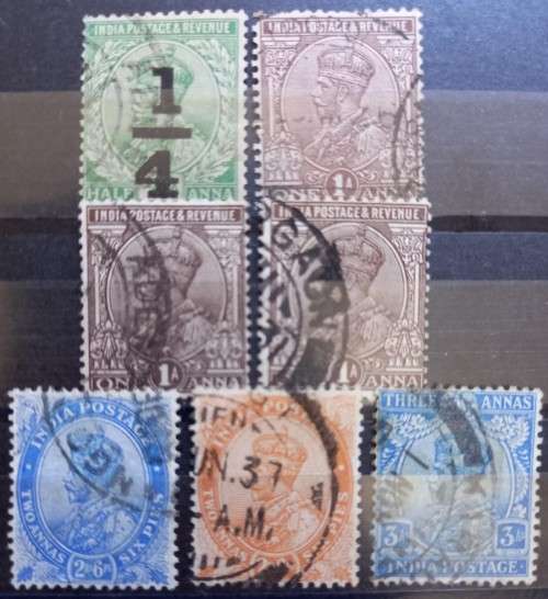 India 1913-1922 lot of 7 used stamps