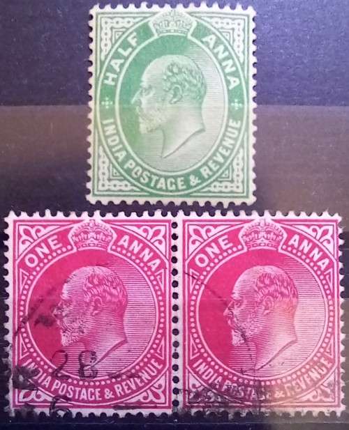 1906 India 1/2A MLH & 1A pair, used