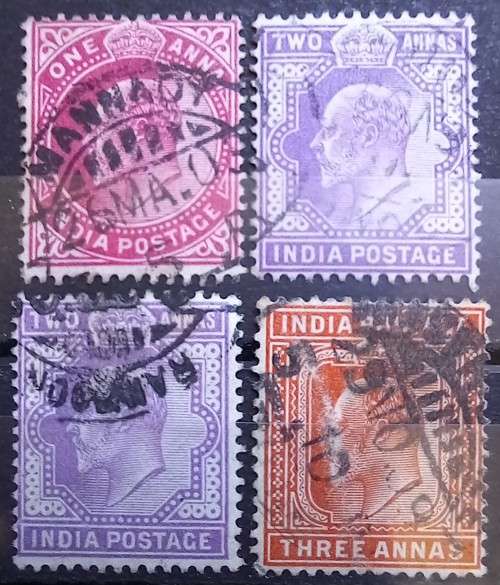 1902 India lot of 15 used Edward VII stamps, excellent colour variations