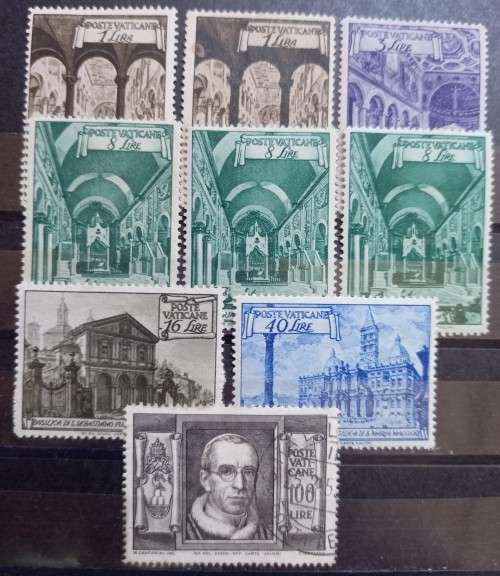 1949 Vatican City churches, lot of 8 MH & 1 used (100 Lire)