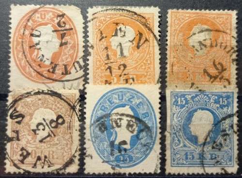 Austria 1859 to 1860 lot of 6 used stamps