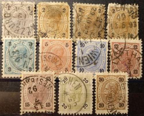 Austria 1890 to 1891 lot of 11 Kreuzer values, used