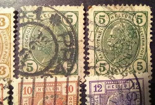 Austria 1904 to 1906 lot of 12 Heller stamps, used