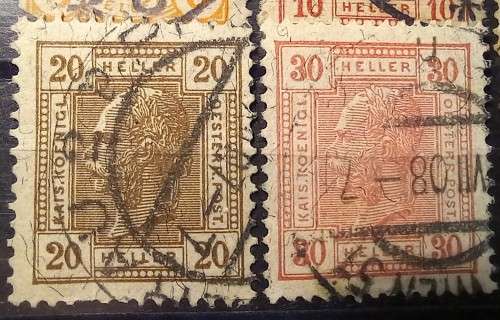 Austria 1904 to 1906 lot of 12 Heller stamps, used