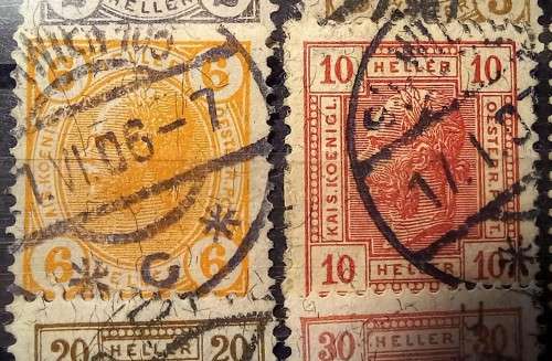 Austria 1904 to 1906 lot of 12 Heller stamps, used