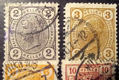 Austria 1904 to 1906 lot of 12 Heller stamps, used