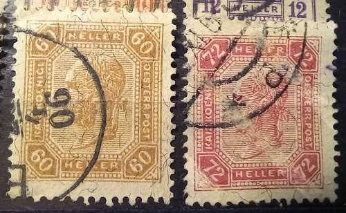 Austria 1904 to 1906 lot of 12 Heller stamps, used