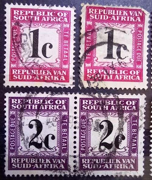 RSA 1961-71 lot of 9 singles, 3 pairs & 2 strips of 5, used, postage dues