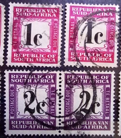 RSA 1961-71 lot of 9 singles, 3 pairs & 2 strips of 5, used, postage dues