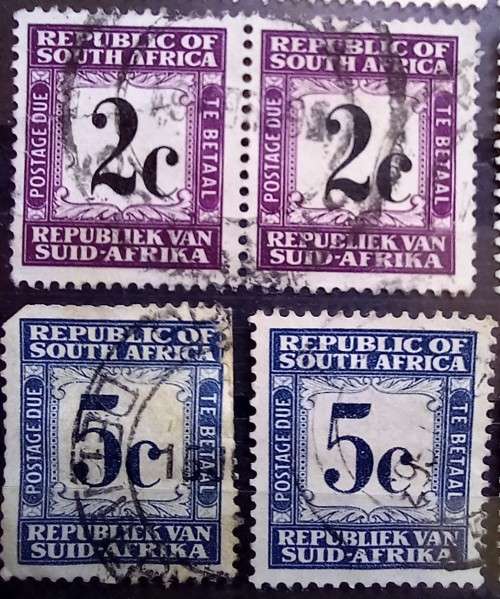 RSA 1961-71 lot of 9 singles, 3 pairs & 2 strips of 5, used, postage dues