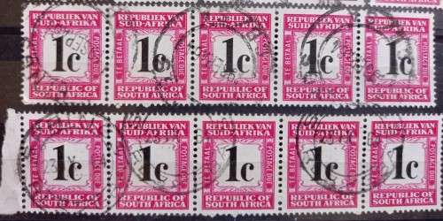 RSA 1961-71 lot of 9 singles, 3 pairs & 2 strips of 5, used, postage dues