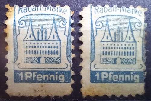 Germany pair of tiny Rabatt Marke discount stamps 1 Pfennig
