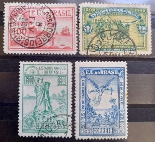 1900 Brazil full set of 4 Discovery of Brazil - 3 used, 1 MH