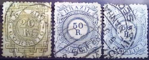 1884 Brazil 20 & 50 (x2) Reis, used