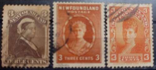 Newfoundland lot of 3 used 3c stamps 1887 to 1897