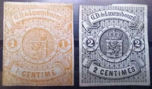 1859 Luxembourg 1c and 2c imperf MH