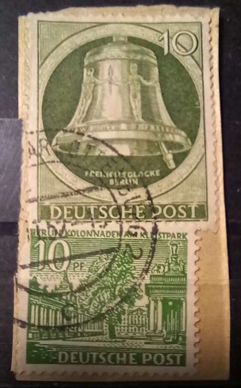 Germany Berlin 2 x 10 Pf 1949 and 1950 on piece, used
