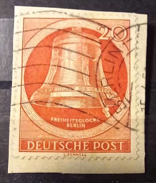 1950 Germany Berlin 20 Pf, used on piece
