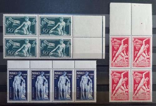 1948 Monaco three blocks of four 50c to 2Fr