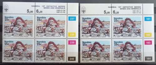 1991 Namibia 25c pair of control blocks - one looks double printed