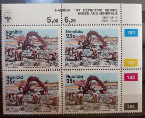 1991 Namibia 25c pair of control blocks - one looks double printed
