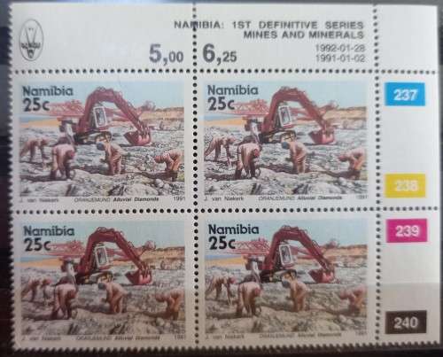 1991 Namibia 25c pair of control blocks - one looks double printed