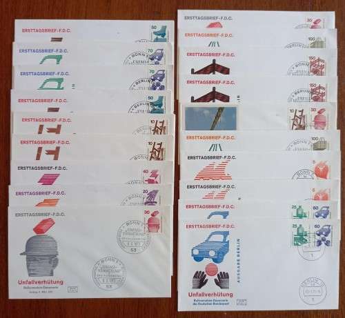 Germany 1971 to 1973 lot of 19 FDCs Accident Prevention - no duplicates
