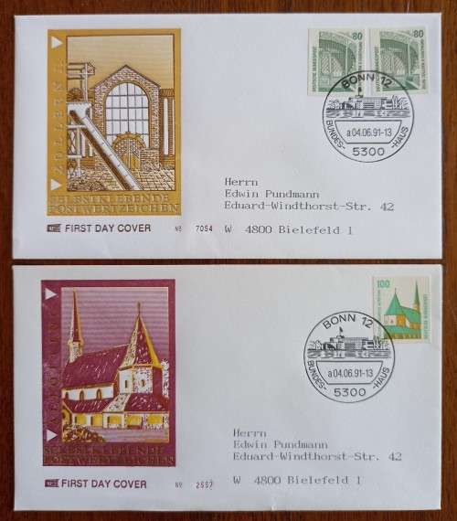 Germany 1991 lot of 4 FDCs self-adhesive stamps 10 to 100 Pf