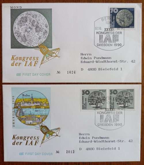 Germany 1990 lot of 4 FDCs IAF Congress - 30 to 100 Pf