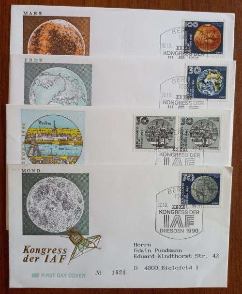 Germany 1990 lot of 4 FDCs IAF Congress - 30 to 100 Pf