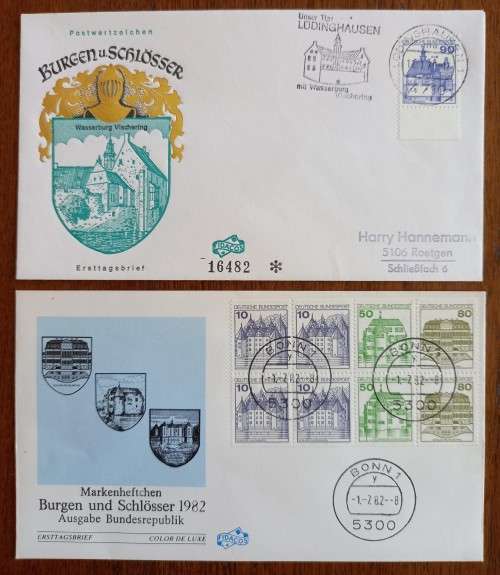 Germany 1977 to 1982 lot of 8 FDCs castles