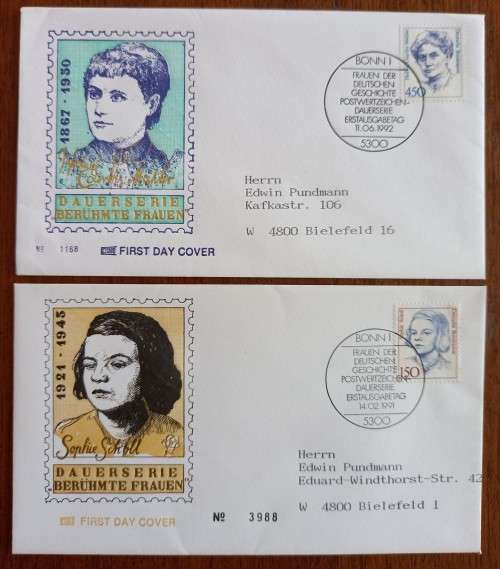 Germany 1991 lot of 6 FDCs famous women